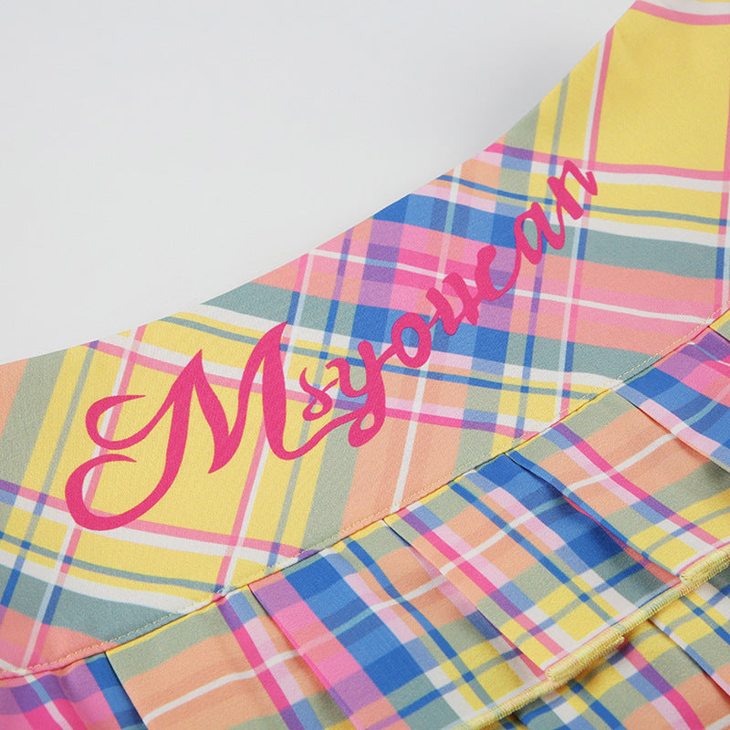 Y2K Checkered Skirt - Low-Rise Rainbow Pleats | Free Shipping| Crypto Payments