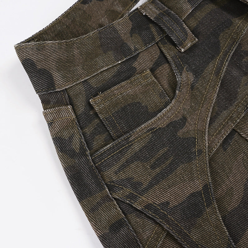 Retro Camo Cargo Pants - Women's Low-Rise Streetwear Trousers | Free Shipping