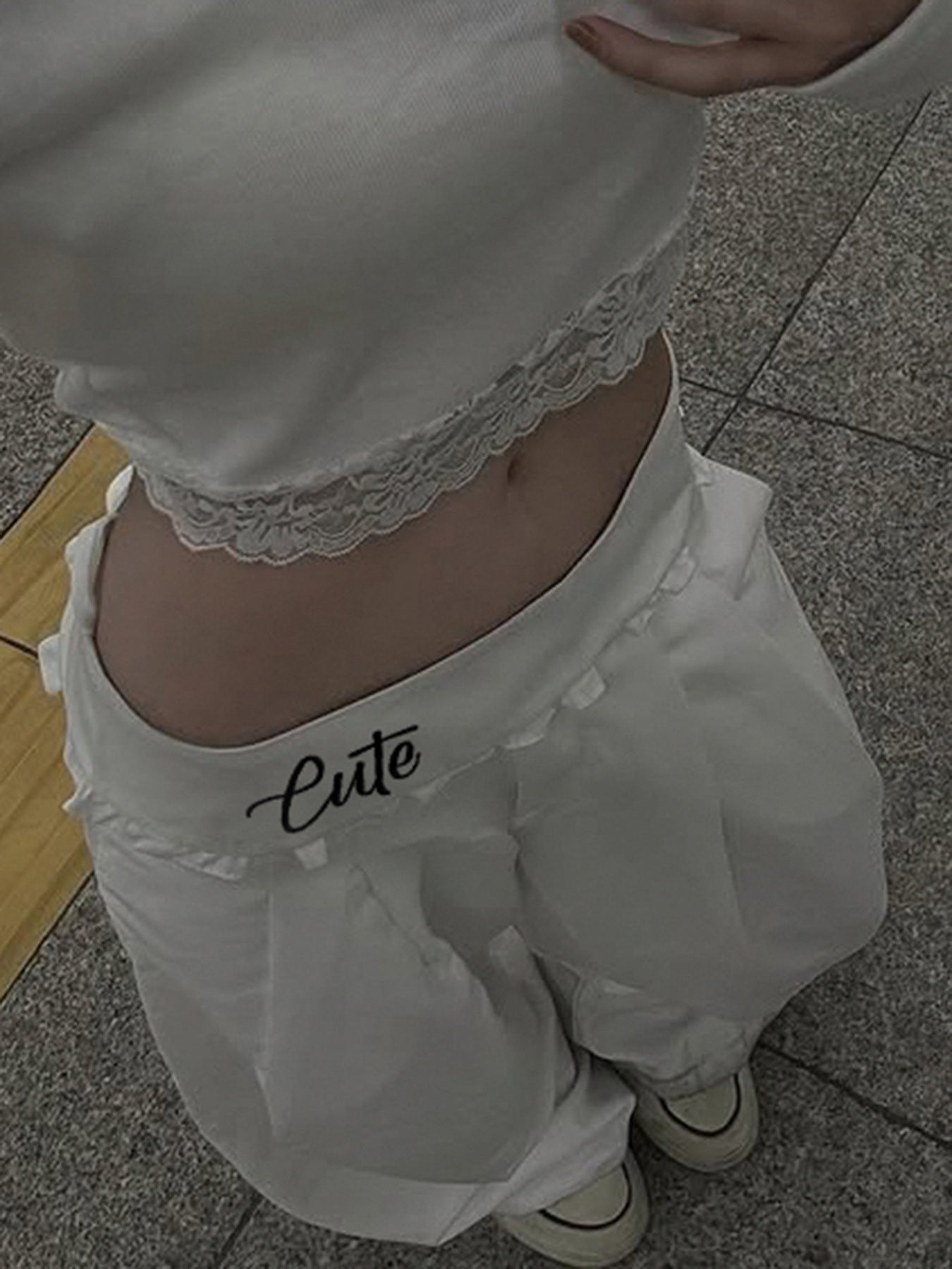 Lace Trim Wide-Leg Pants - Embroidered Waist Trousers | Crypto Payments