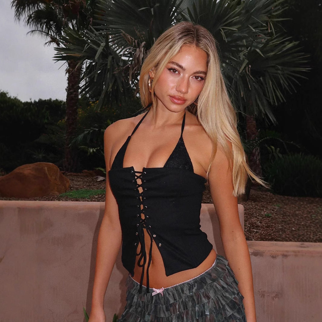 Street Style Lace Halter Top - Sexy Backless Crop Top | Free Shipping| Crypto Payments