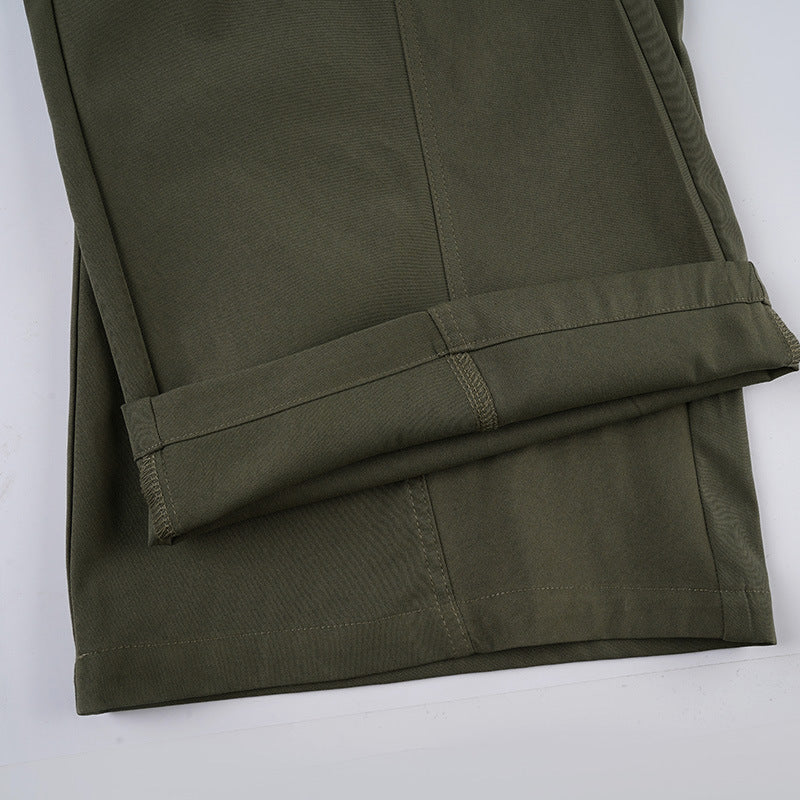 Street Style Pleated Cargo Pants - Women's Wide-Leg Utility Trousers | Free Shipping