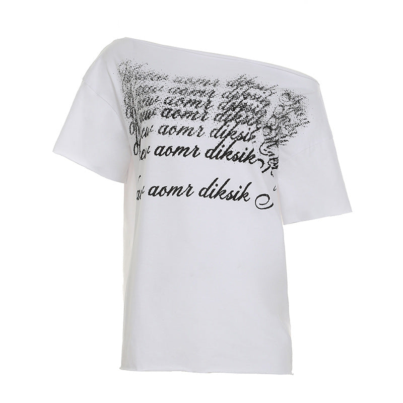 Y2K Off-Shoulder Top - Printed Relaxed Fit Tee | Crypto Payments