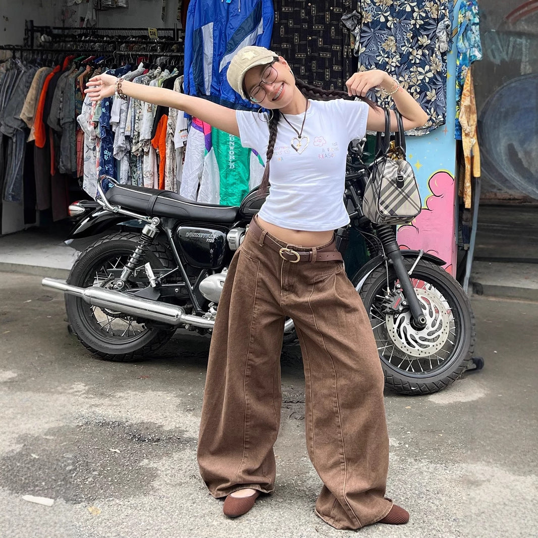 Y2K Low-Rise Flared Jeans - Vintage Mallard Color Wide-Leg Trousers | Free Shipping