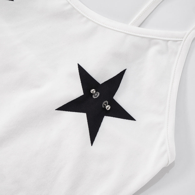 Women's Metallic Star Tank Top - Cute Cropped Tee | Crypto Accepted