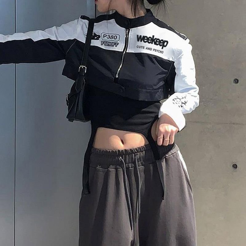 Women's Cropped Biker Jacket - Edgy Motorcycle Style Zip-Up Top| Free Shipping|Crypto Payments