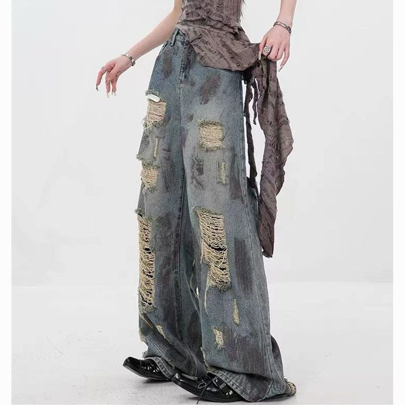 Tie-Dye Destroyed Jeans - Grunge Streetwear Trousers(XS-XL)|Free Shipping|Crypto Payments
