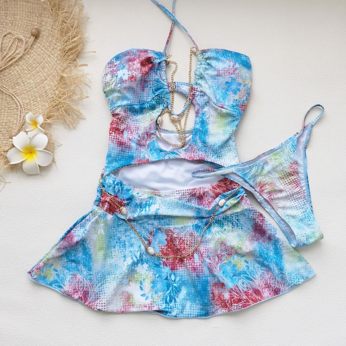 Women's Lace-Up Swim Dress - Floral Cutout Design | Crypto Pay