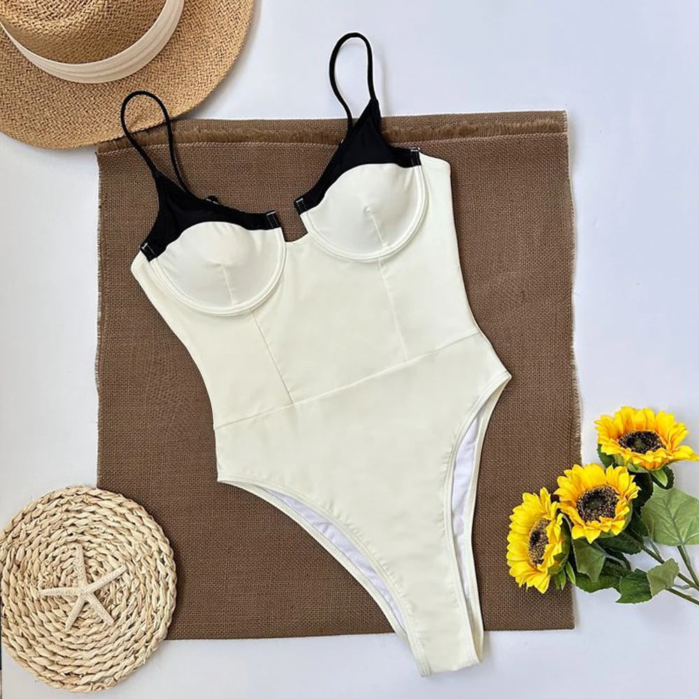 Black & White Push-Up One-Piece Swimsuit – Sexy Underwire Swimwear | Free Shipping | Crypto Pay