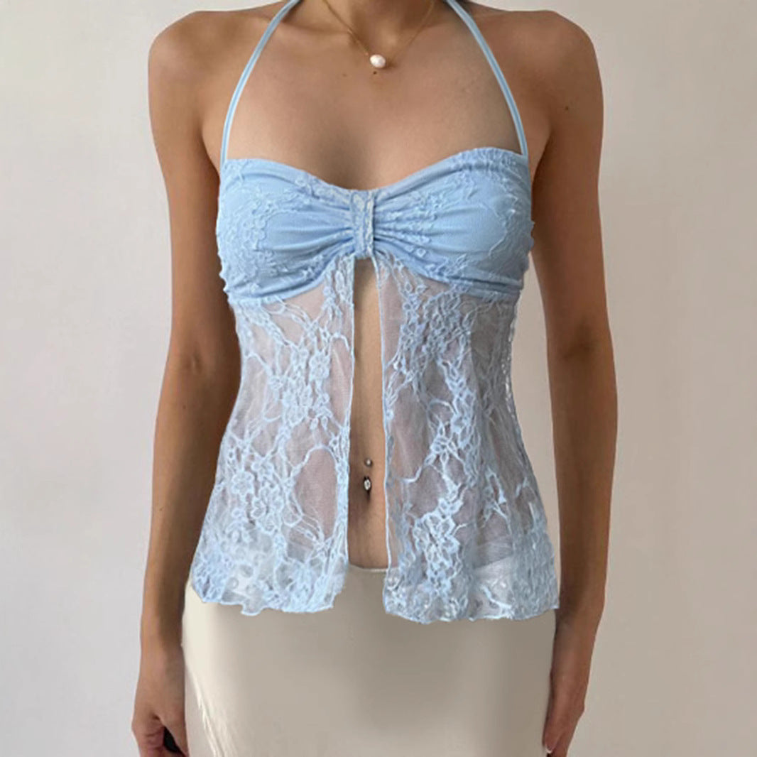 Sheer Lace Bustier - Sweet & Sexy Halter Bralette | Crypto Payments