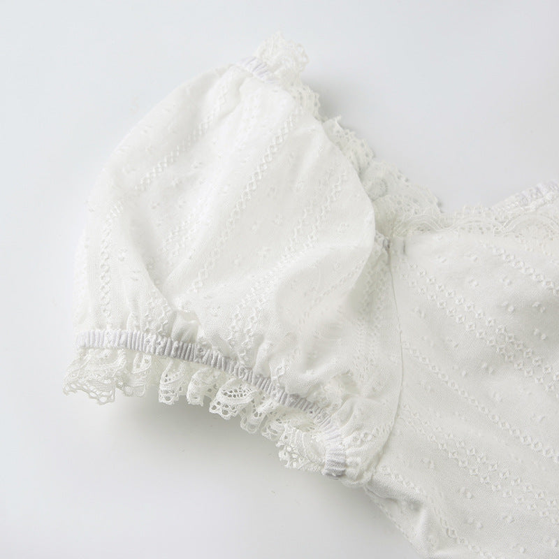 V-Neck Puff Sleeve Bustier Tee | Sexy Two-Tone Summer Shirt| Free Shipping|Crypto Payments