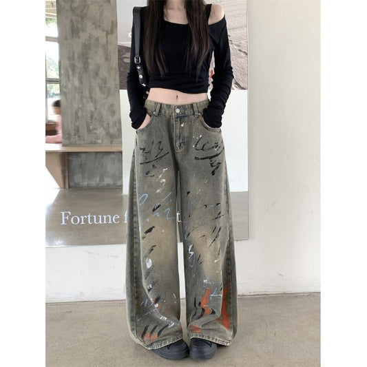 Retro Streetwear Jeans - Loose Fit Floor-Length Trousers| Free Shipping|Crypto Payments