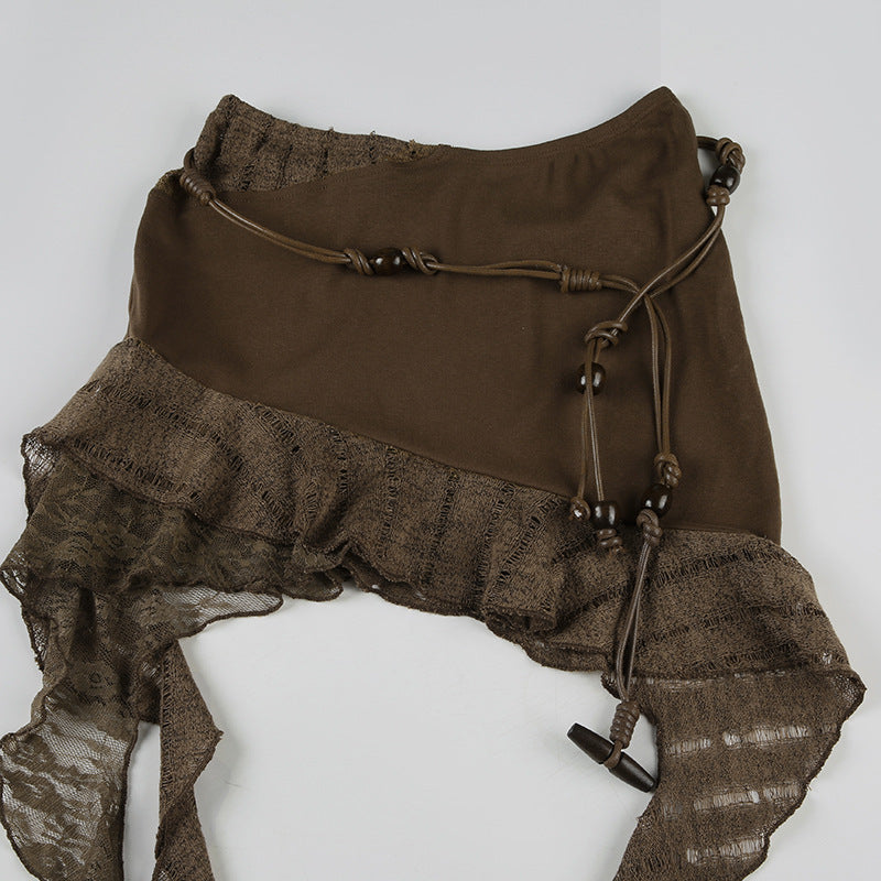 Y2K Patchwork Skirt - Mallard Asymmetrical Flounce Design | Crypto Payments OK