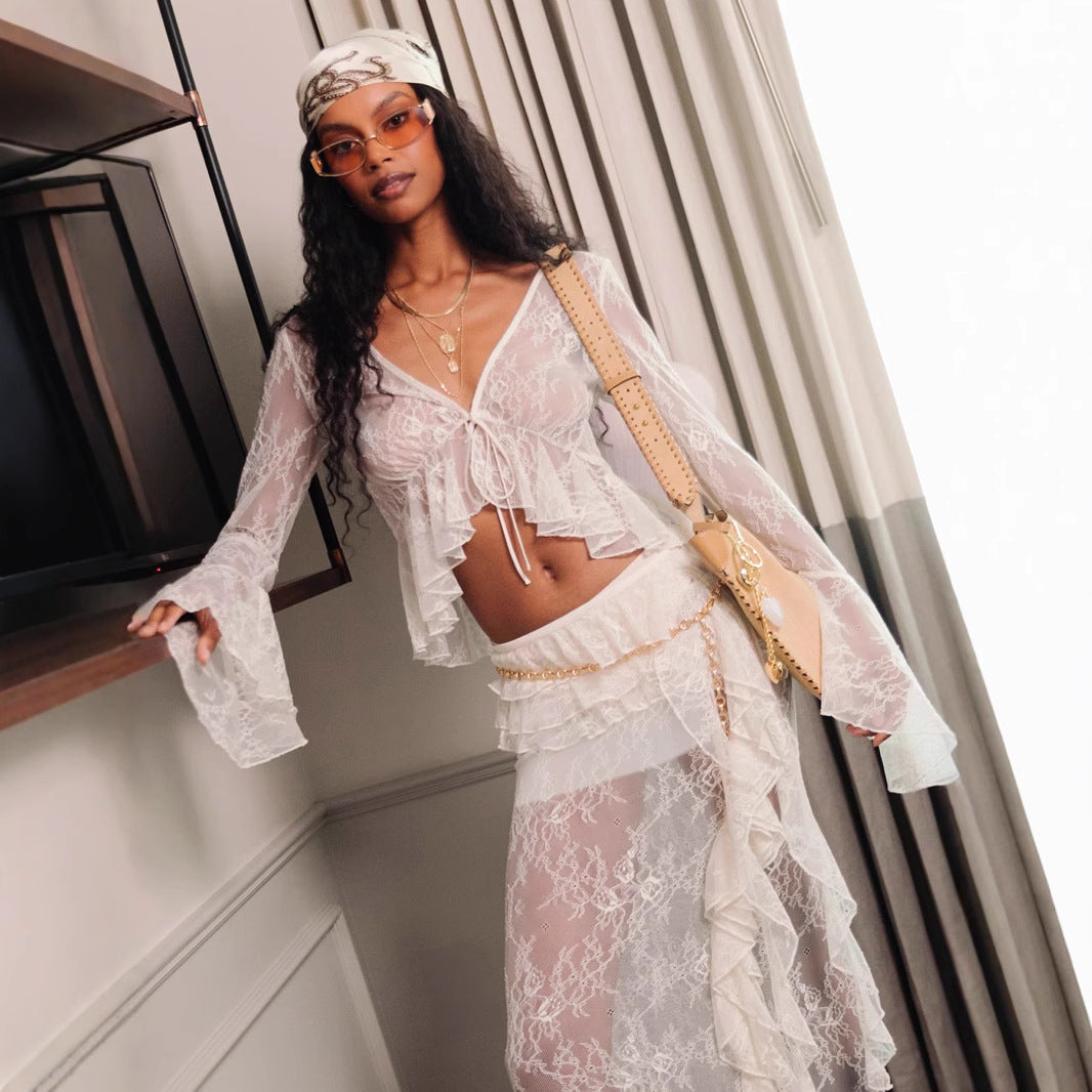 Bohemian Cover-Up Blouse - Floral Sleeve Crop Top | Free Shipping