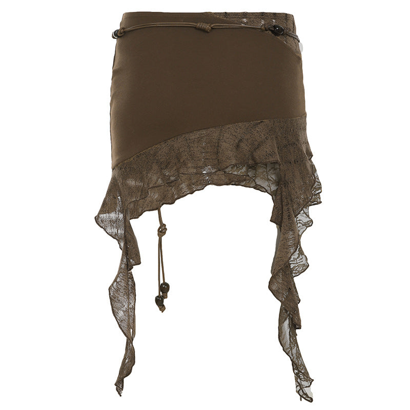 Y2K Patchwork Skirt - Mallard Asymmetrical Flounce Design | Crypto Payments OK