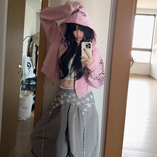 Women's Cropped Hoodie - Retro Zip-Up Hooded Jacket | Free Shipping|Crypto Payments