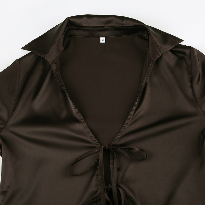 Tie-Front Bell Sleeve Blouse - Sexy Crop Top |Free Shipping |Crypto Payments
