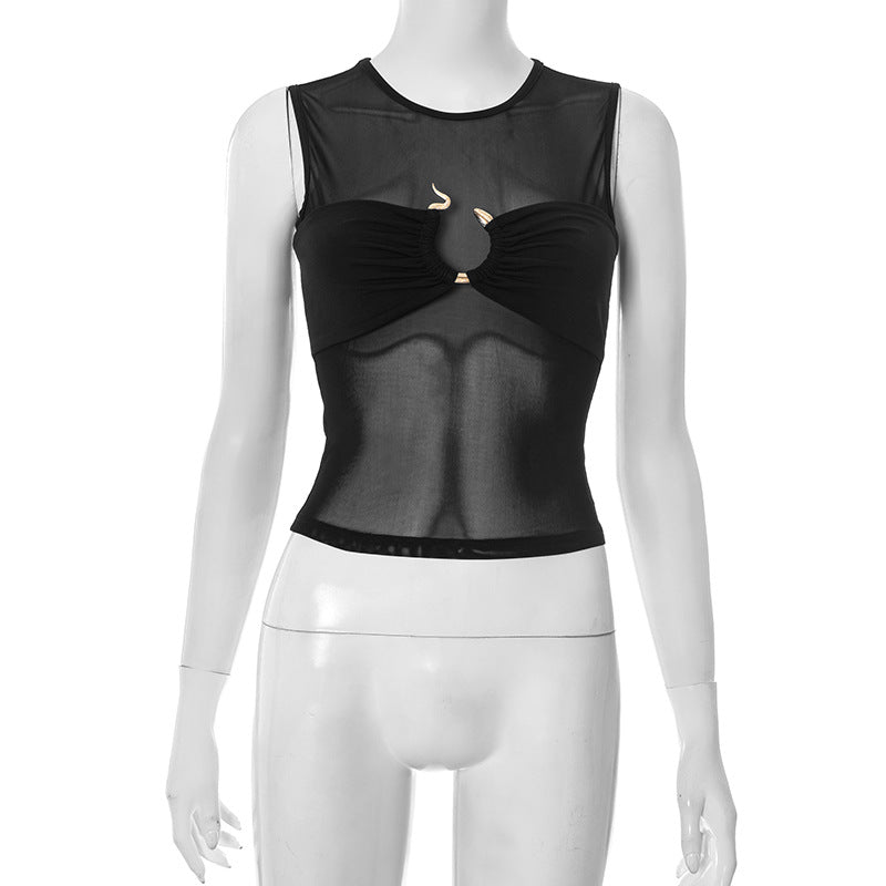 Top Sexy com Estampa de Cobra - Estilo Corpete de Malha Transparente | Pagamentos com Criptomoedas