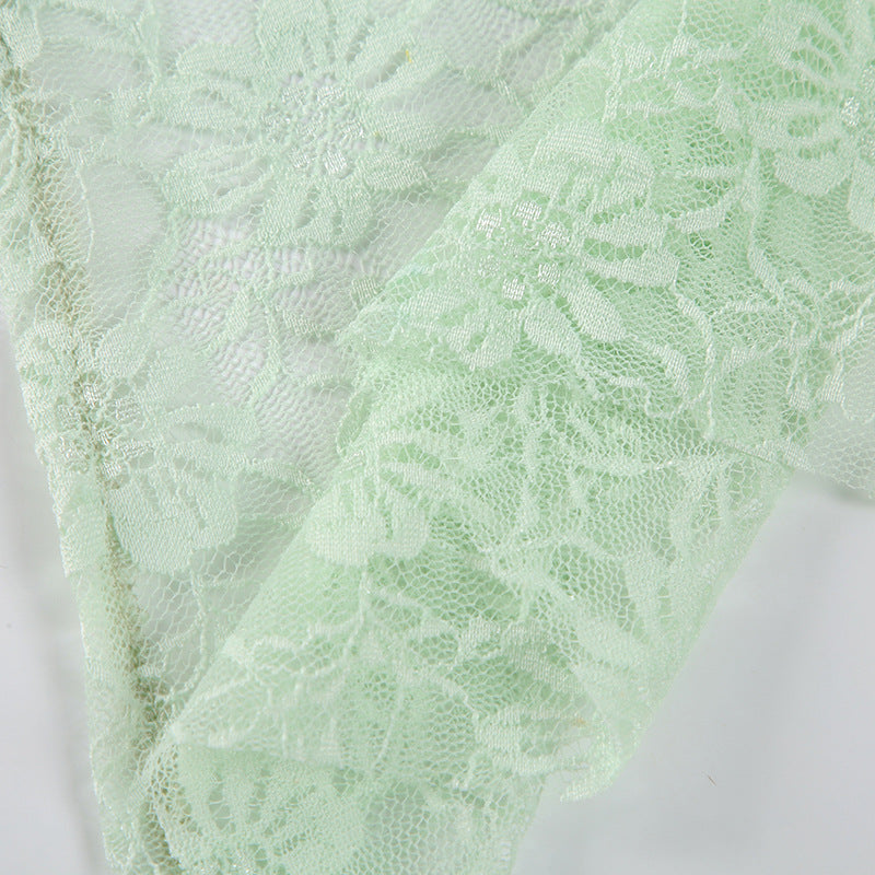 Beaded Lace Blouse - Mint Green Tie-Front Top | Free Shipping |Crypto Payments