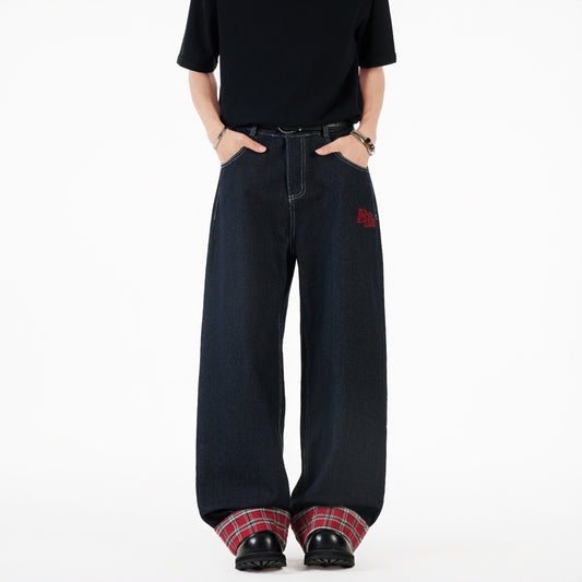 Loose Fit Patchwork Plaid Wide Leg Jeans for Men | Streetwear Unisex Style | Free Global Shipping & Crypto Pay