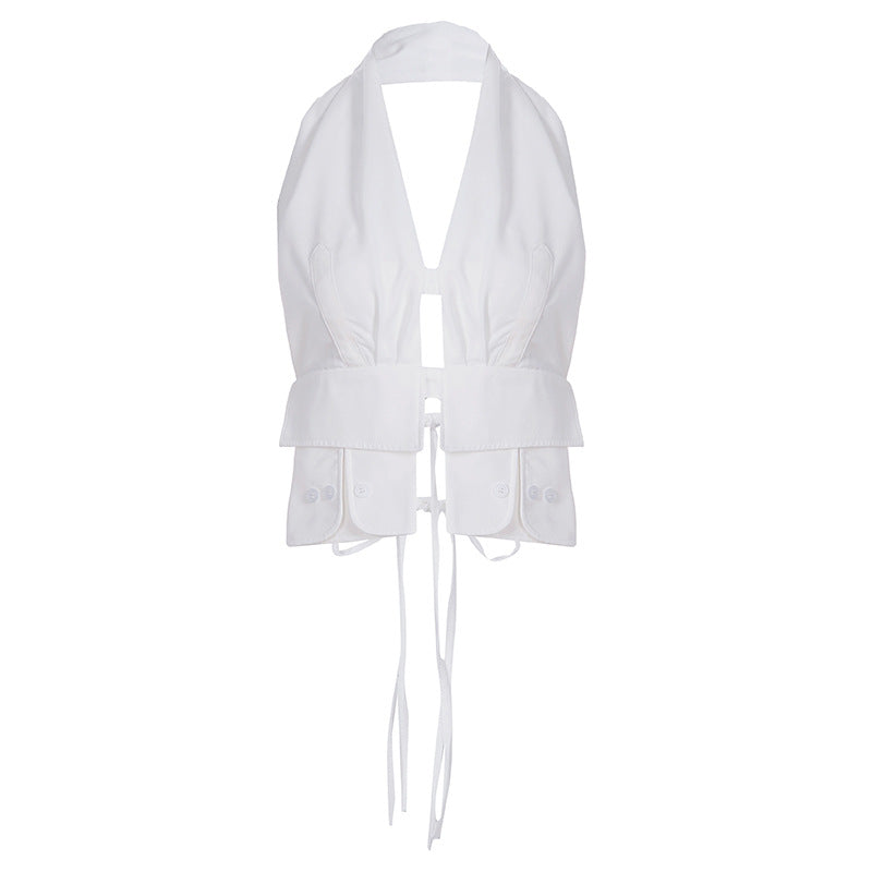 Streetwear Cargo Set - Y2K Halter Tie-Up Top &amp; Wide-Leg Pants | Free Shipping