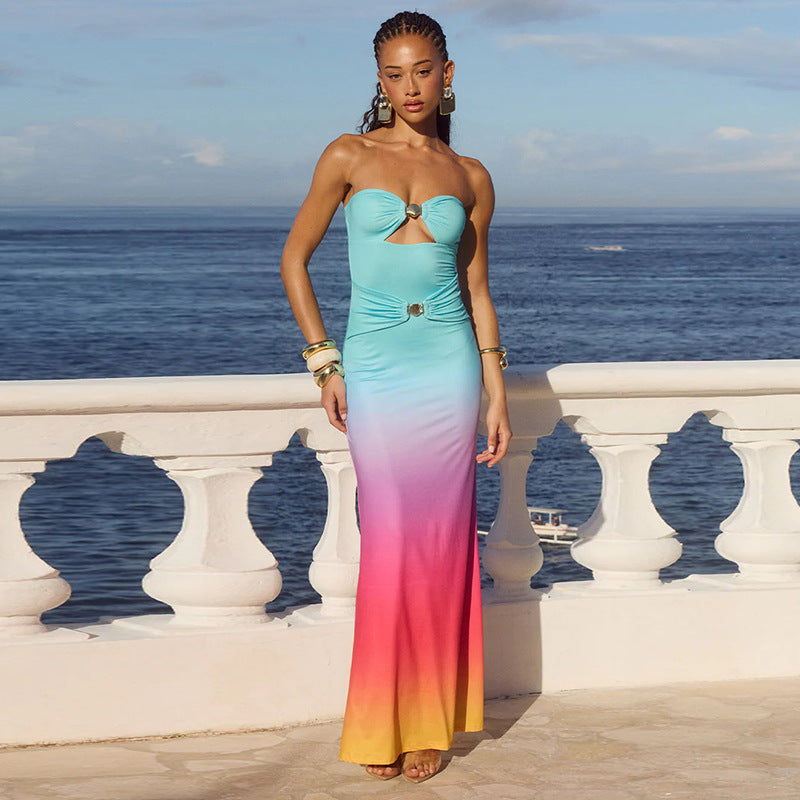 Women's Gradient Evening Gown - Metallic Trim | Crypto Payments