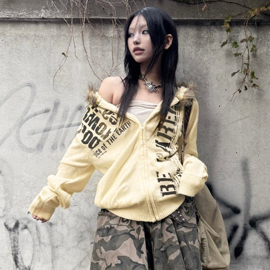 Y2K Fuzzy Letter Hoodie - Oversized Streetwear Sweatshirt | Free Shipping|Crypto Payments