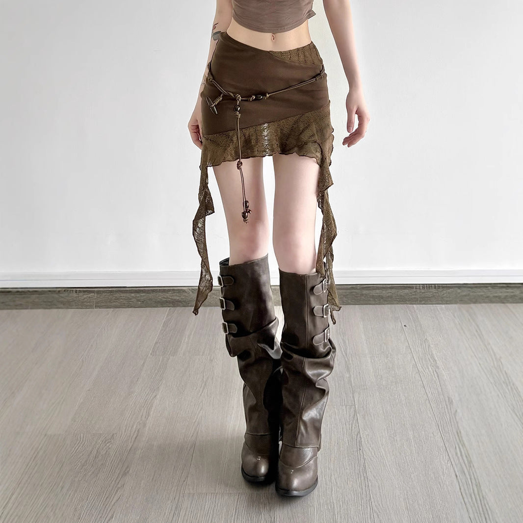 Y2K Patchwork Skirt - Mallard Asymmetrical Flounce Design | Crypto Payments OK