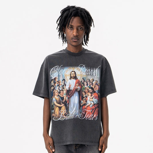 Oversized Vintage Crew Neck Tee | Streetwear T-Shirt for Men | Black Cotton | Free Global Shipping | Crypto Accepted