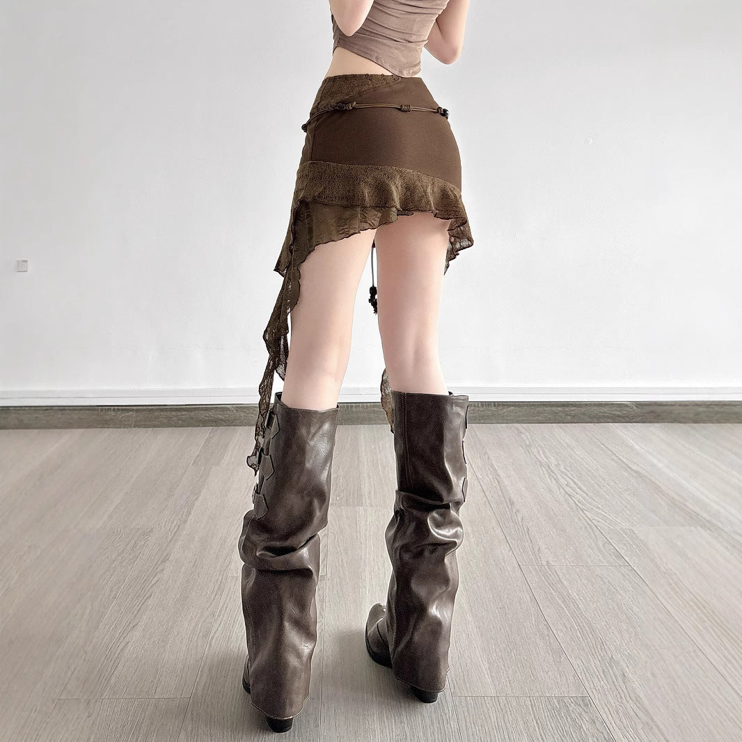 Y2K Patchwork Skirt - Mallard Asymmetrical Flounce Design | Crypto Payments OK