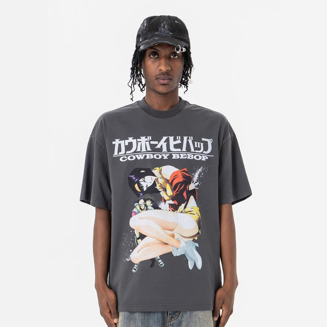 Anime Girl Graphic Tee - Vintage Washed Streetwear T-Shirt