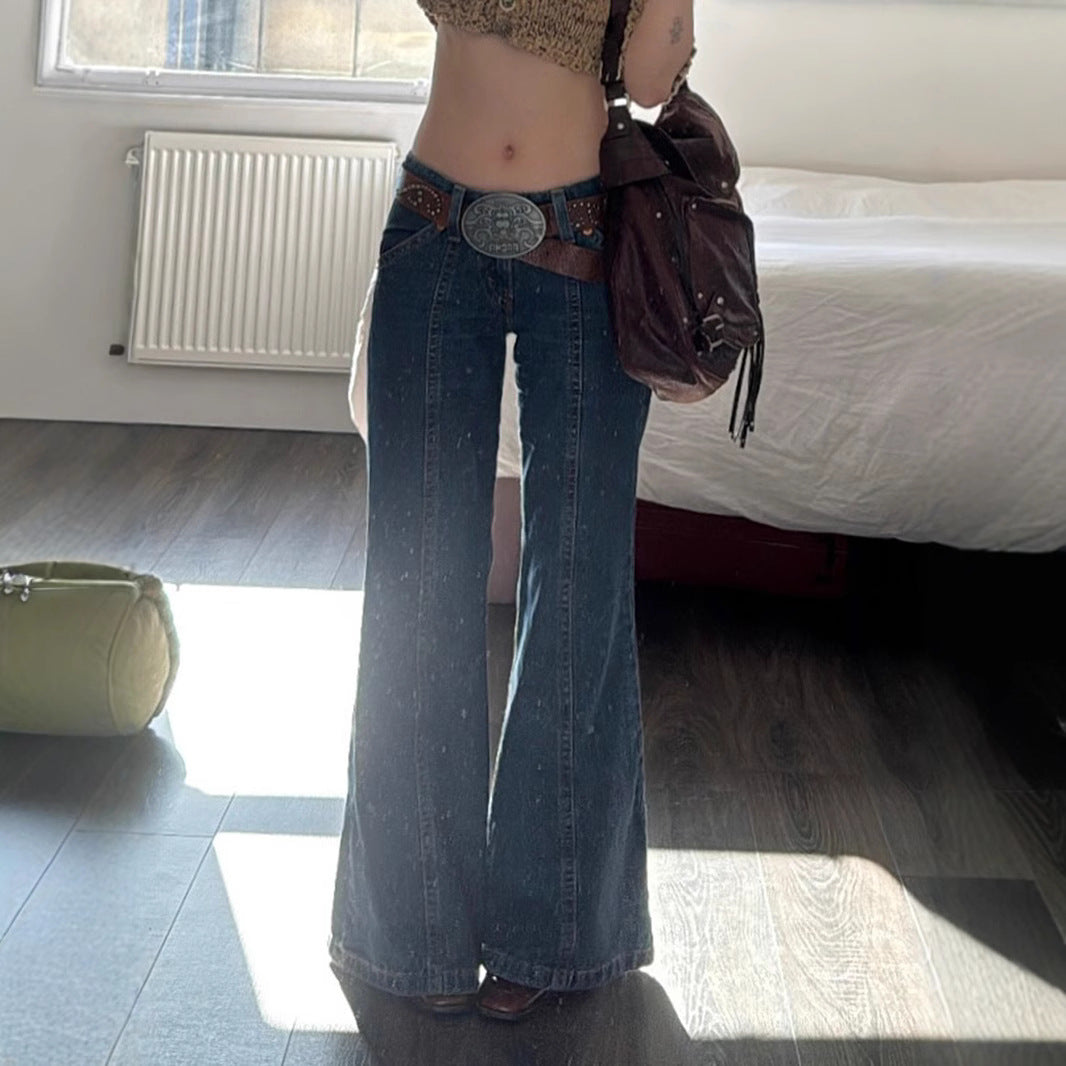 Y2K Wide-Leg Jeans - Distressed Blue Denim Pants | Crypto Payments