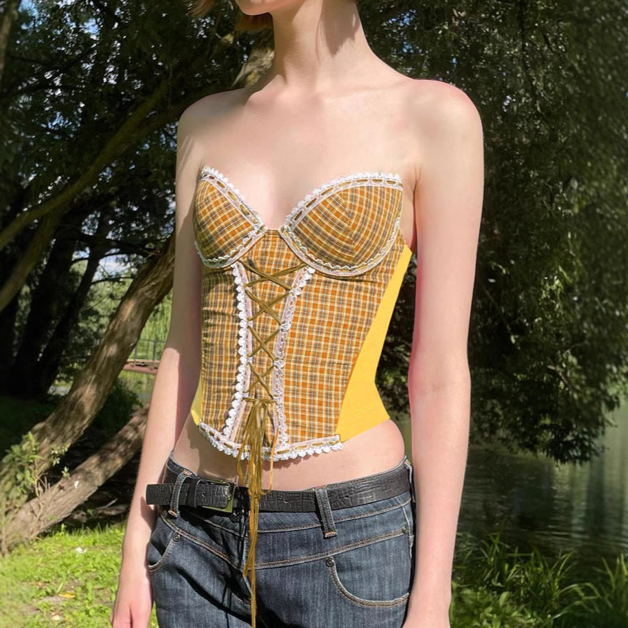 Tartan Corset Top - Lolita Lace Bustier | Crypto Payments