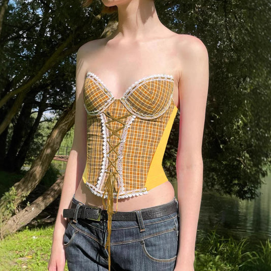 Tartan Corset Top - Lolita Lace Bustier | Crypto Payments