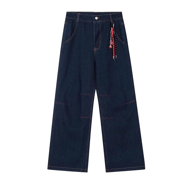 Clean Washed Dark Blue Jeans – Men’s Vintage Vibe Style | Loose Wide-Leg Straight Fit | Free Shipping | Crypto Accepted