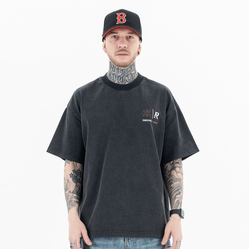 90s Style Streetwear Tee - Vintage Washed Cotton Oversized Logo T-Shirt