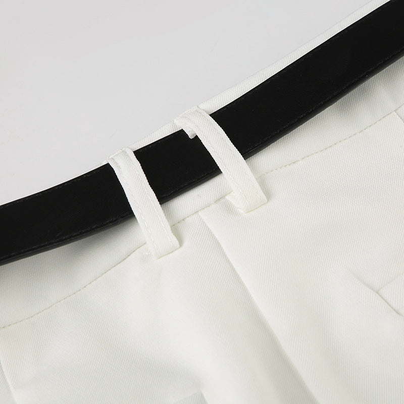 Pleated Wide-Leg Pants - Office Chic Trousers with PU Belt | Crypto Payments