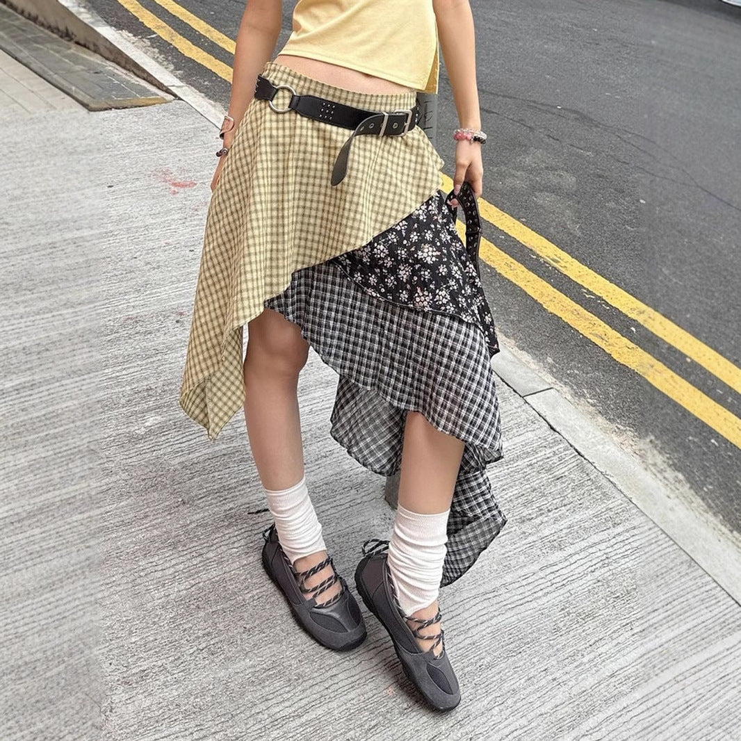 Grunge Plaid Mini Skirt - Asymmetrical Post-Apocalyptic Style | Free Shipping