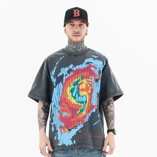 Vintage Heatmap T-Shirt | Cracked Graphic Tee | Loose Fit | Black | 100% Cotton | Free Global Shipping | Crypto Accepted