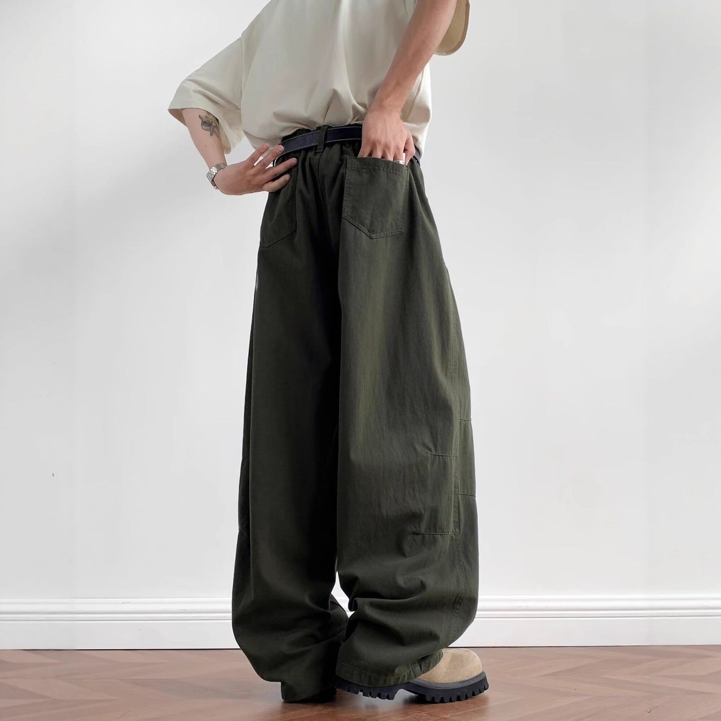 Solid Color Scimitar Jeans – Unisex High-Street Loose Wide-Leg Pants | Black, Green, Gray | Free Shipping | Crypto Payments Accepted