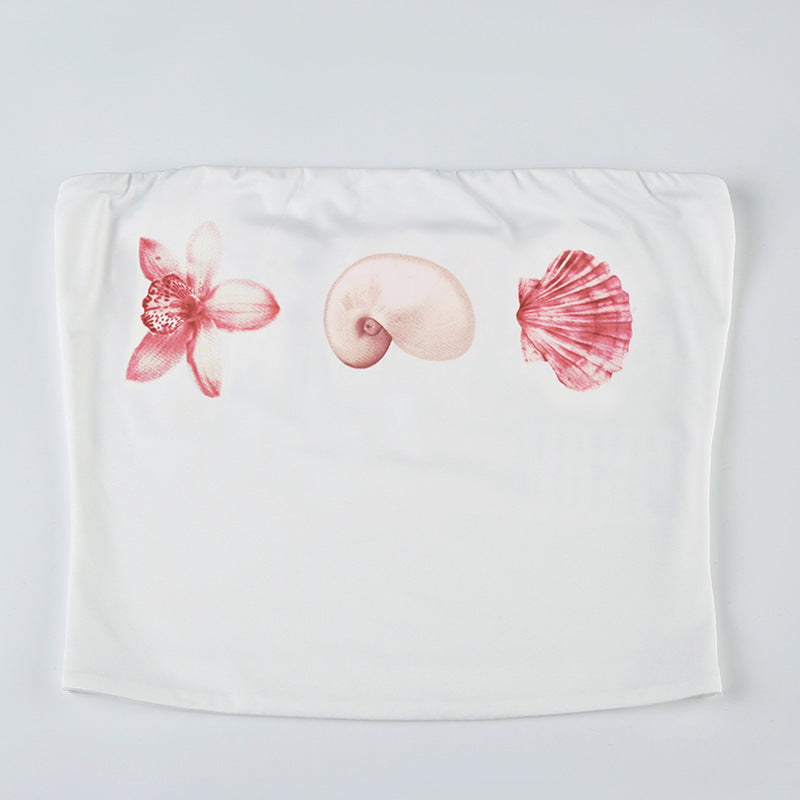 Shell Print Bustier - Off-Shoulder Crop Top | Free Shipping|Crypto Payments