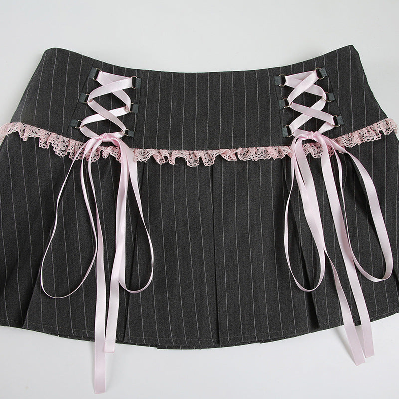 Dark Femme Pleated Skirt - Edgy Bow Detail Mini | Free Shipping| Crypto Payments