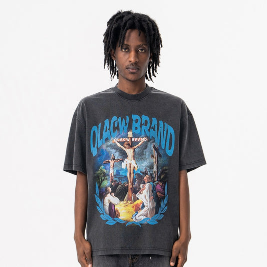 Gothic Art T-Shirt - Vintage Religious Painting Oversized Streetwear Tee