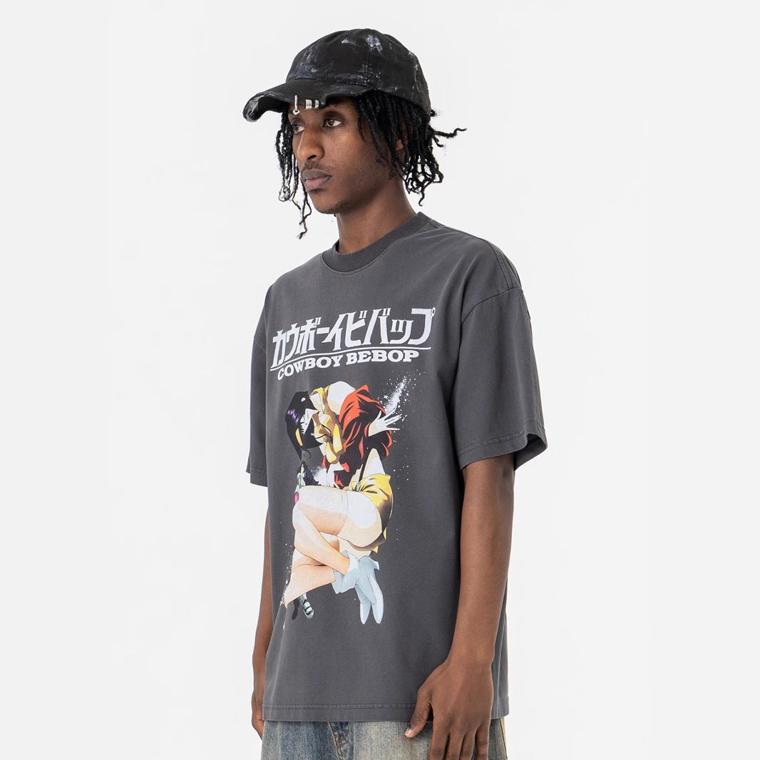 Anime Girl Graphic Tee - Vintage Washed Streetwear T-Shirt