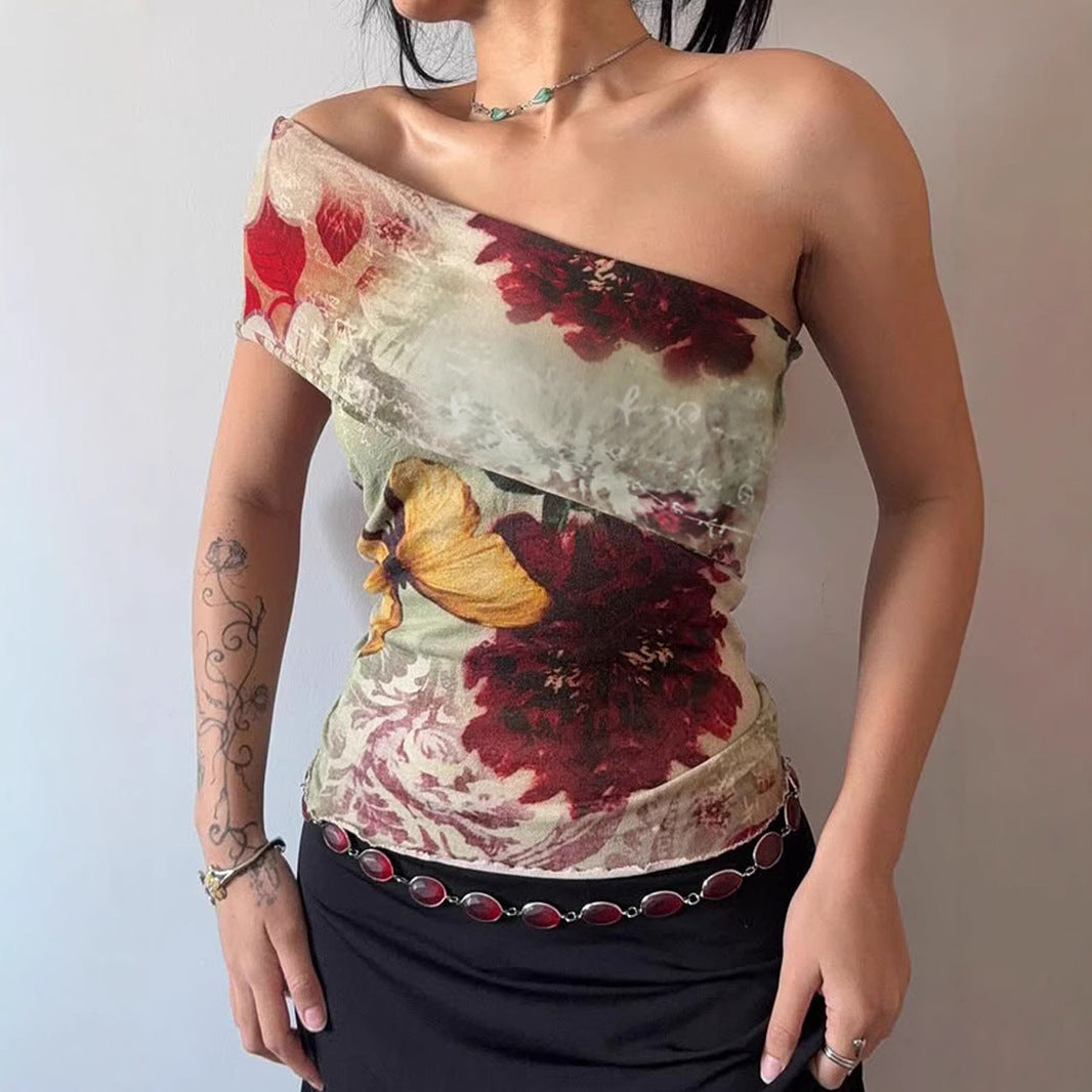 Y2K One-Shoulder Top - Retro Tie-Dye Bustier | Crypto Payments