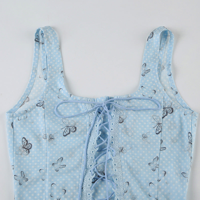 Y2K Mesh Bustier - Butterfly Print Crop Top |Free Shipping|Crypto Payments