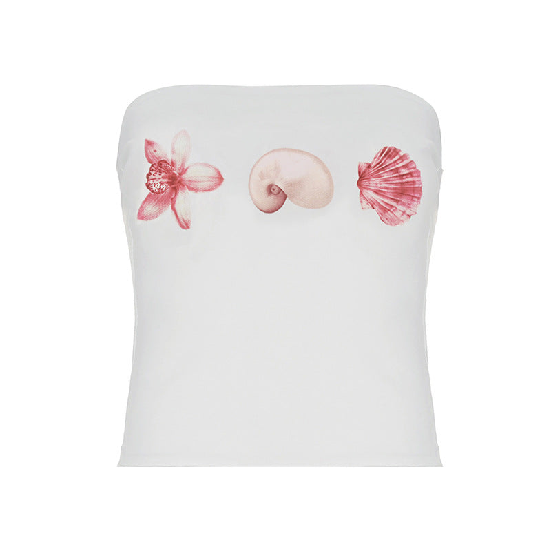 Shell Print Bustier - Off-Shoulder Crop Top | Free Shipping|Crypto Payments
