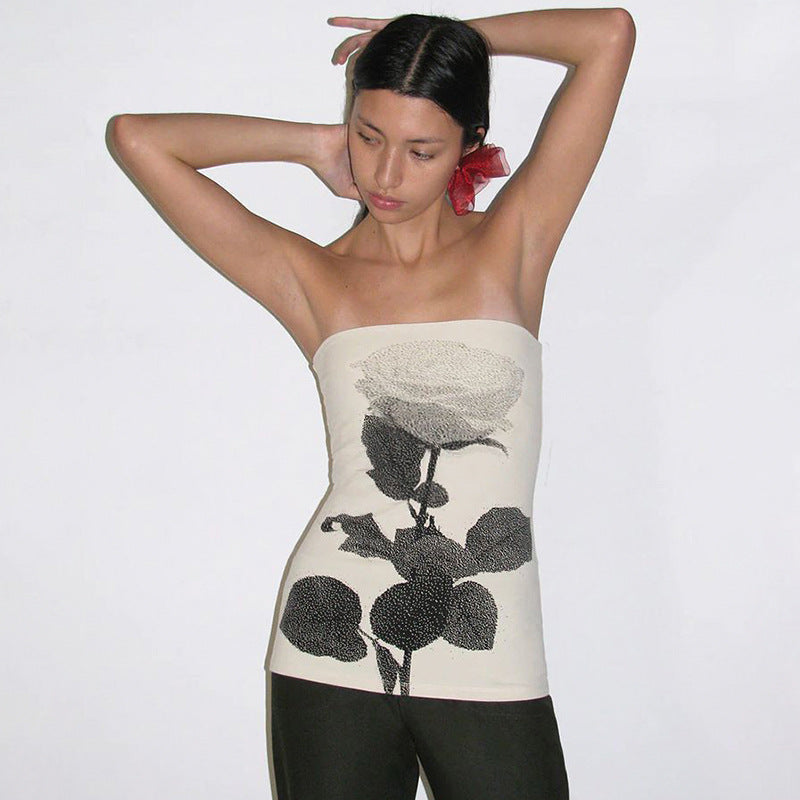 Retro Spray-Print Bandeau Top - Longline Seamless Cami| Free Shipping|Crypto Payments