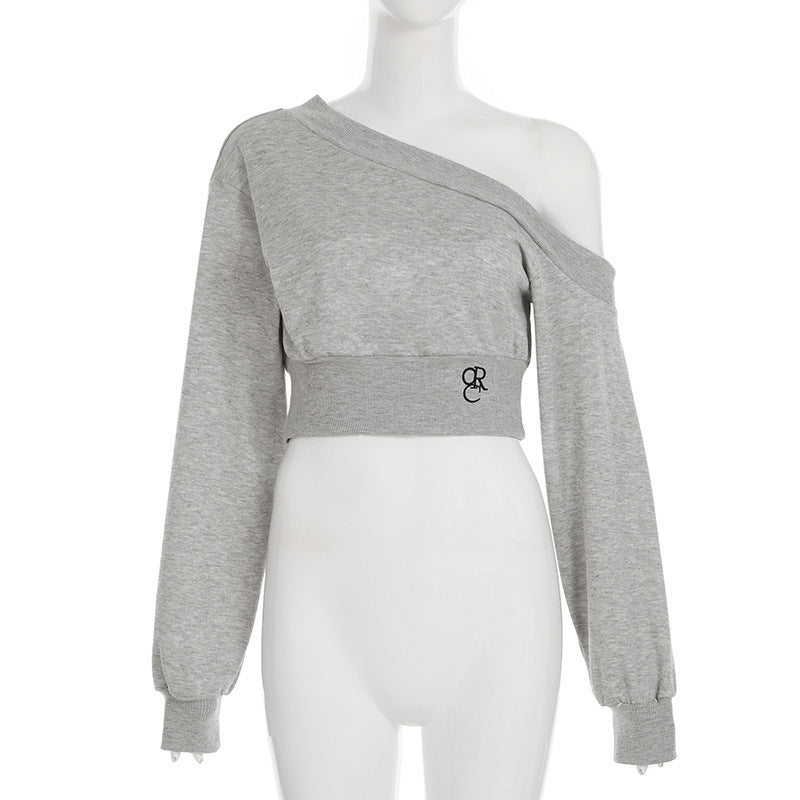 Women's Cropped Off-Shoulder Sweatshirt - Sexy Streetwear Long Sleeve Crop Top| Free Shipping|Crypto Payments