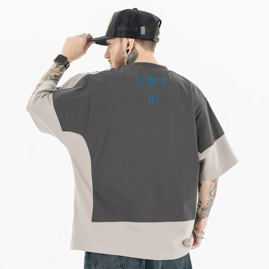 90s Style Grunge T-Shirt - Artistic Collage Print Oversized Cotton Top