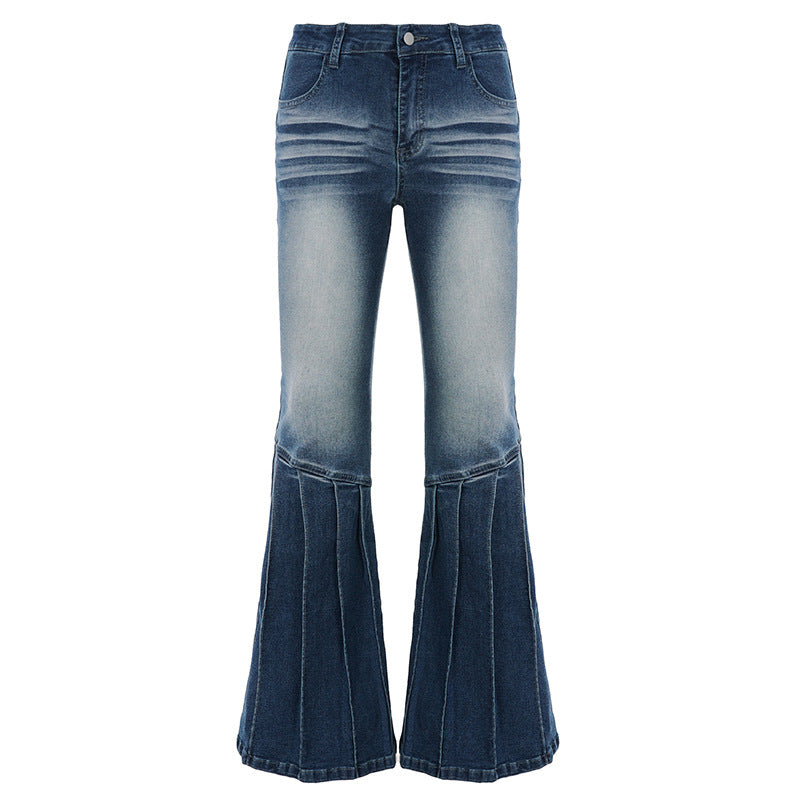 Low-Rise Bootcut Jeans - Vintage Wash Streetwear Pants with Lifting Effect | Free Shipping